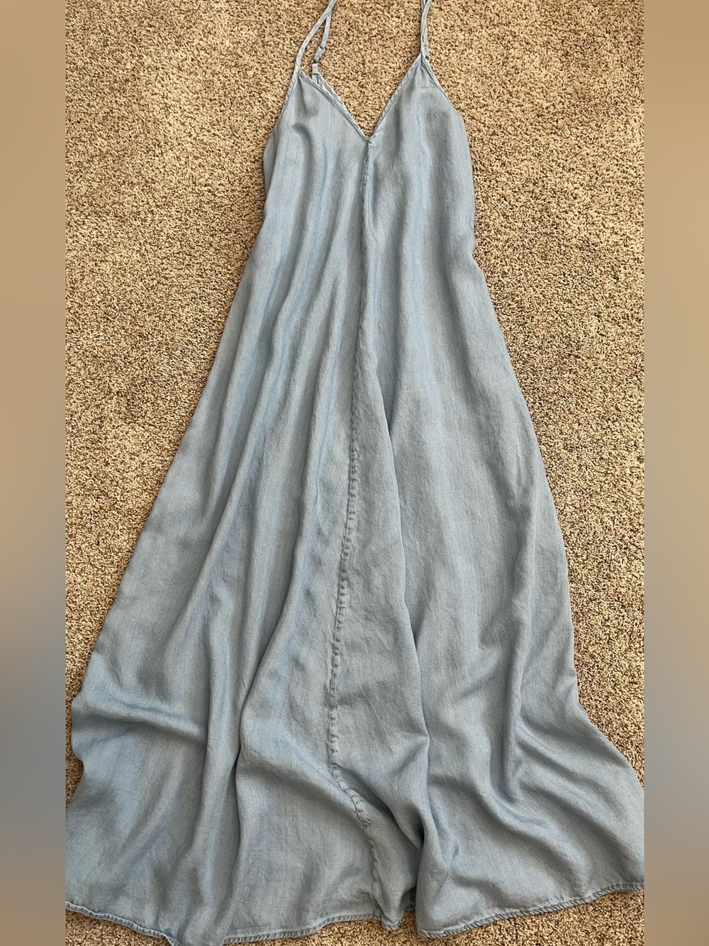 Zara Flowey Pale Blue V-Neck Cambray Women's Maxi Dress